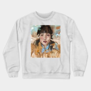 Contemporary Painting of a Beautiful Woman in a Chaotic Atmosphere Crewneck Sweatshirt